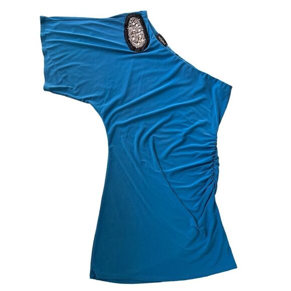 Tempted One Shoulder Bodycon Rhinestone Studded Dress Teal Women’s Medium NWOT - Picture 1 of 5